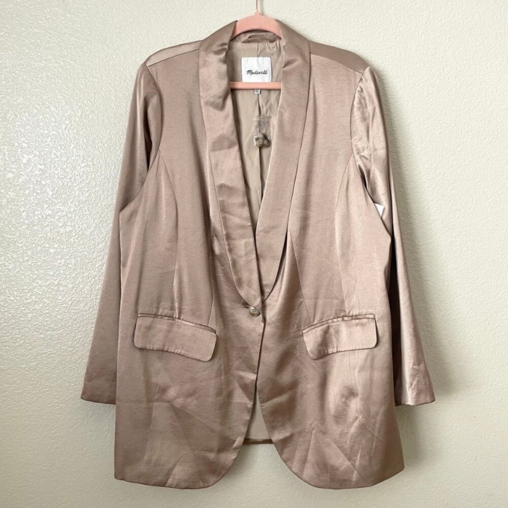 Madewell women’s BlazerTaupe Gold Satin Shawl‎ Collar  Zise 16W NEW - Picture 6 of 16